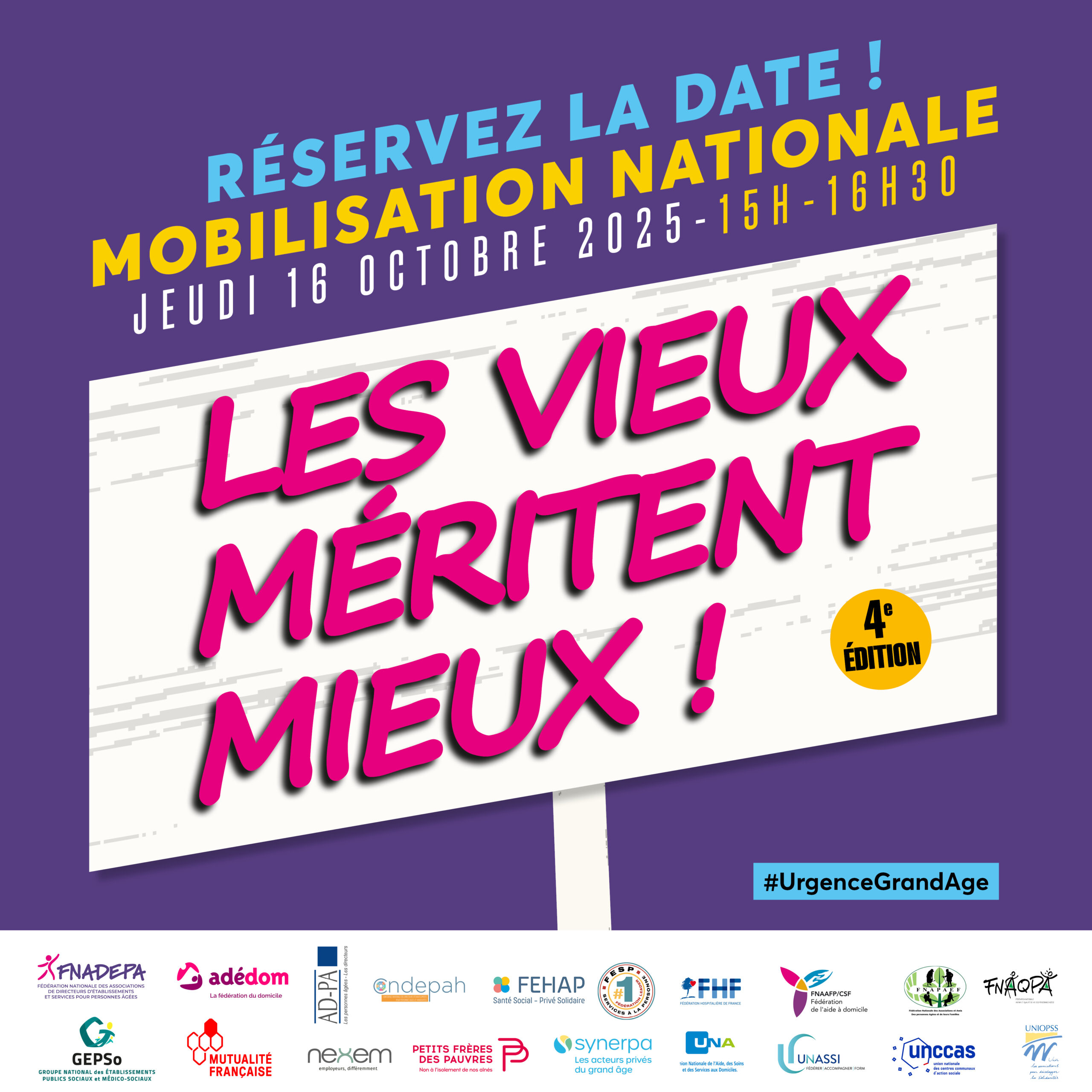 Réservez la date du 16 octobre 2025 pour la mobilisation nationale « Les Vieux méritent mieux ! »